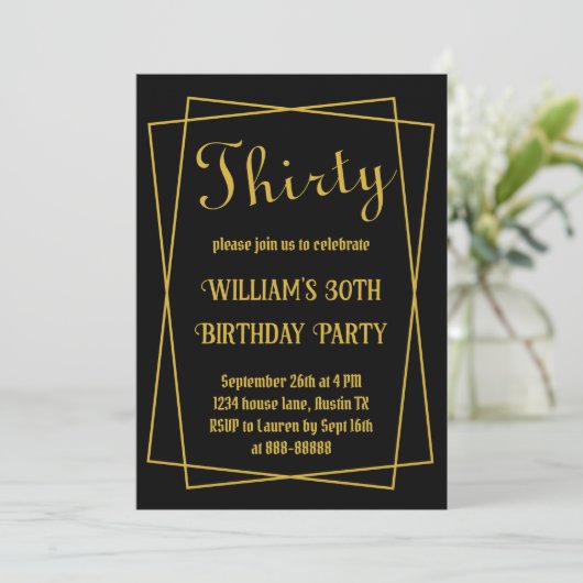 30e Verjaardag Modern Eenvoudig Zwart en Goud Mini Kaart (Staand voorkant)