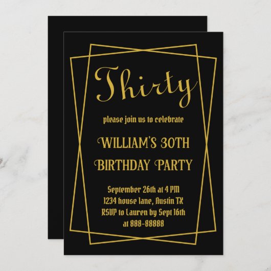 30e Verjaardag Modern Eenvoudig Zwart en Goud Mini Kaart (Voorkant / Achterkant)