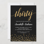 30e verjaardag Modern Gold Confetti Script Zwart Kaart (Voorkant)