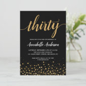 30e verjaardag Modern Gold Confetti Script Zwart Kaart (Staand voorkant)