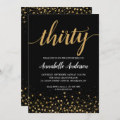 30e verjaardag Modern Gold Confetti Script Zwart Kaart (Voorkant / Achterkant)