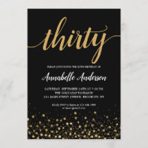 30e verjaardag Modern Gold Confetti Script Zwart