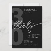 30e verjaardag Modern Minimalist Zwart Grijs Kaart (Voorkant)