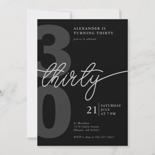 30e verjaardag Modern Minimalist Zwart Grijs Kaart (Voorkant)