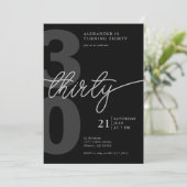 30e verjaardag Modern Minimalist Zwart Grijs Kaart (Staand voorkant)