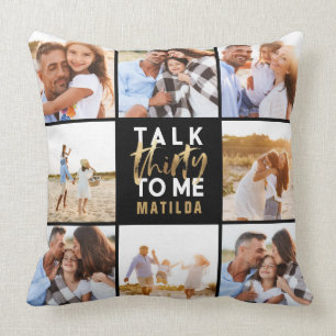 30e verjaardag modern multi-foto gouden script kussen