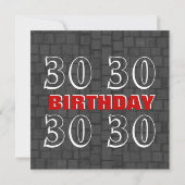 30e verjaardag Modern Red Silver Black D418 Kaart (Achterkant)