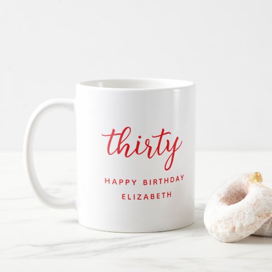30e verjaardag modern rode persoonlijk cadeau koffiemok (Met donut)