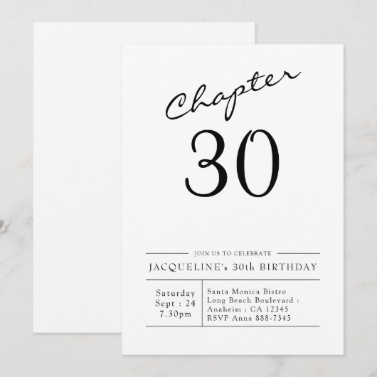 30e verjaardag Moderne 30 Partij Kaart (Voorkant / Achterkant)