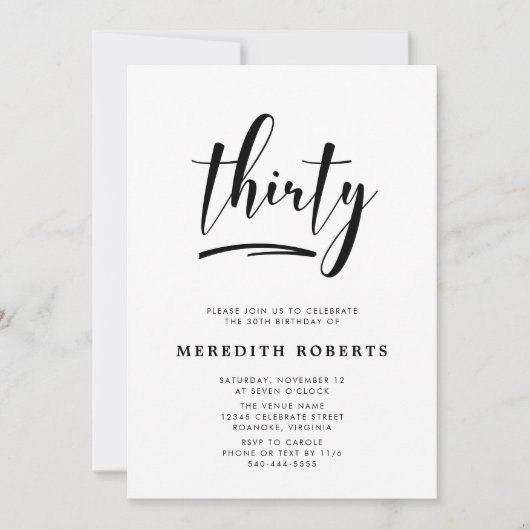 30e verjaardag Moderne Eenvoudige legante Partij Kaart (Voorkant)
