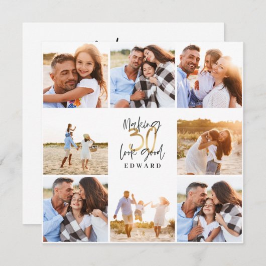 30e verjaardag moderne foto-collage voor zwart en  (Voorkant / Achterkant)