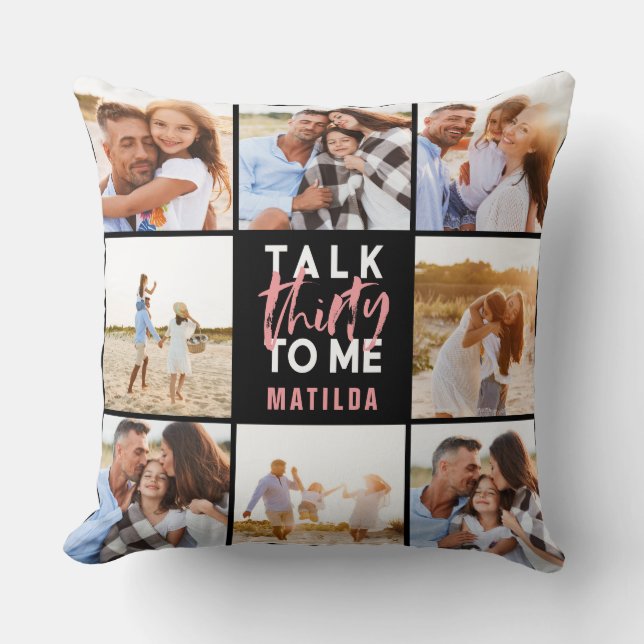 30e verjaardag moderne multi foto roze girly kussen (Voorkant)