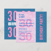 30e verjaardag Moderne roze en blauw B330 Kaart (Voorkant / Achterkant)