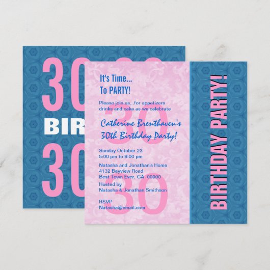 30e verjaardag Moderne roze en blauw B330 Kaart (Voorkant / Achterkant)