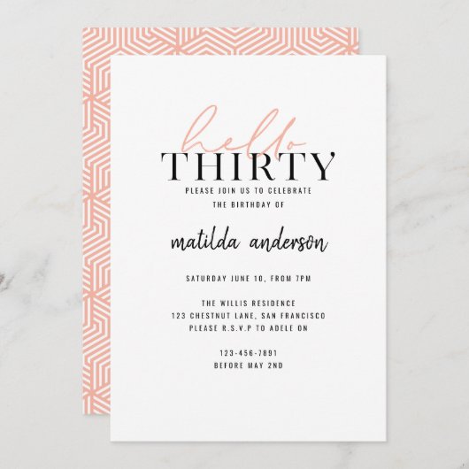 30e verjaardag moderne script geometrische perzikl (Voorkant / Achterkant)