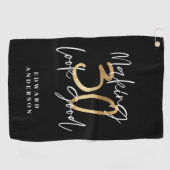 30e verjaardag moderne zwarte en gouden stijlvolle golfhanddoek (Horizontaal)