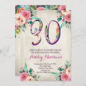 30e verjaardag Mooie Bloemenuitnodiging, Kaart (Voorkant / Achterkant)