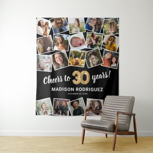 30e verjaardag Multi foto achtergrond Wandkleed (In situ)