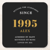 30e Verjaardag Naam 1995 Zwart Goud Elegant Chic Kartonnen Onderzetters (Voorkant)