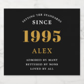 30e Verjaardag Naam 1995 Zwart Goud Elegant Chic Sparkling Wijnetiket (Enkel label)