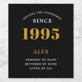 30e Verjaardag Naam 1995 Zwart Goud Elegant Chic Wijn Etiket (Enkel label)