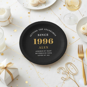 30e Verjaardag Naam 1996 Zwart Goud Elegant Chic Papieren Bordje