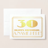 30e verjaardag; naam + Art Deco geïnspireerd look  Folie Kaarten (Voorkant met envelop)