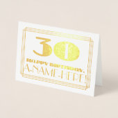 30e verjaardag; naam + Art Deco geïnspireerd look  Folie Kaarten (Voorkant)