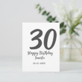 30e verjaardag naam datum jaar zwart sjabloon briefkaart (Staand voorkant)