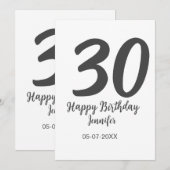 30e verjaardag naam datum jaar zwart sjabloon kaart (Voorkant / Achterkant)