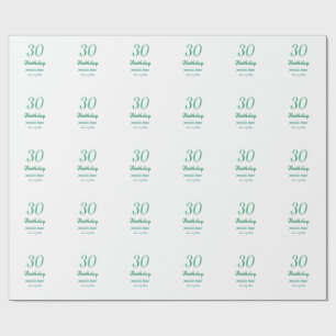 30E VERJAARDAG NAAM DATUM VET RETRO turquoise eenv Cadeaupapier