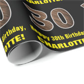 30e verjaardag: Naam & Faux Wood Grain Patroon "30 Cadeaupapier (Rol Hoek)