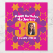 30e verjaardag naam roze foto aangepaste wijnlabel wijn etiket (Enkel label)