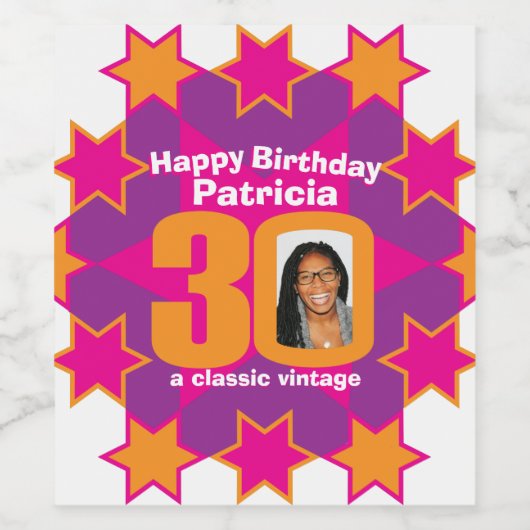 30e verjaardag naam roze foto aangepaste wijnlabel wijn etiket (Enkel label)