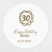 30e verjaardag Naam toevoegen Datum Jaar Golden Fl Labels (Design 1)