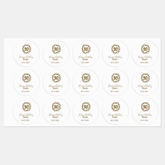30e verjaardag Naam toevoegen Datum Jaar Golden Fl Labels (Vel)