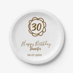 30e verjaardag Naam toevoegen Datum Jaar Golden Fl Papieren Bordje