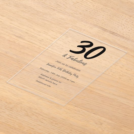 30e verjaardag Naam toevoegen Datum jaar zwart Acryl Uitnodigingen (Laagn)