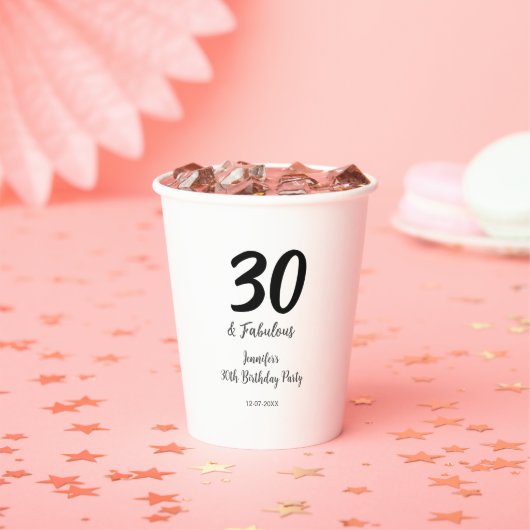 30e verjaardag Naam toevoegen Datum jaar zwart Papieren Bekers (Insitu)
