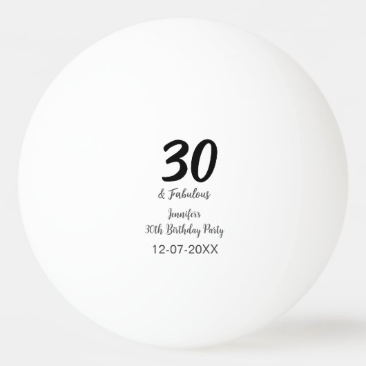 30e verjaardag Naam toevoegen Datum jaar zwart Pingpongbal (Voorkant)