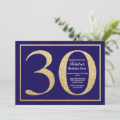 30e verjaardag Navy Blauw en Goud Glitter Kaart (Staand voorkant)