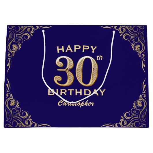 30e verjaardag Navy Blue en Gold Glitter Groot Cadeauzakje (Voorkant)