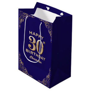 30e verjaardag Navy Blue en Gold Glitter Medium Cadeauzakje