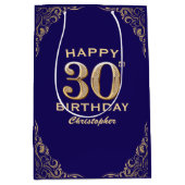 30e verjaardag Navy Blue en Gold Glitter Medium Cadeauzakje (Voorkant)