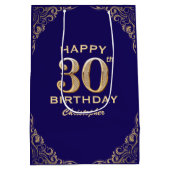 30e verjaardag Navy Blue en Gold Glitter Medium Cadeauzakje (Achterkant)