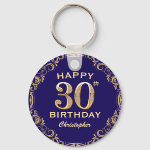 30e verjaardag Navy Blue en Gold Glitter Sleutelhanger