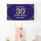 30e verjaardag Navy Blue en Gold Glitter Spandoek (Insitu)