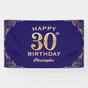 30e verjaardag Navy Blue en Gold Glitter Spandoek