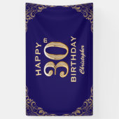 30e verjaardag Navy Blue en Gold Glitter Spandoek (Verticaal)