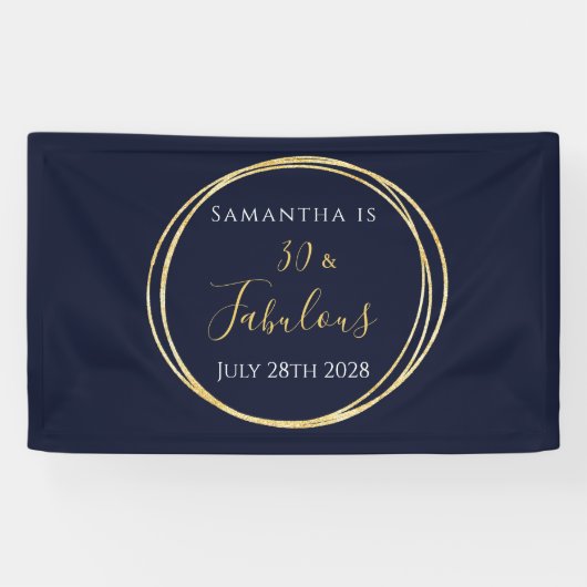 30e verjaardag Navy Gold verjaardagsfeest Spandoek (Horizontaal)